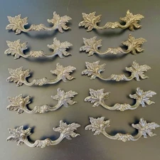 French Provincial Leaf Drawer Pull Set of 10 Brass Handle Antique Gold Bronze 5”