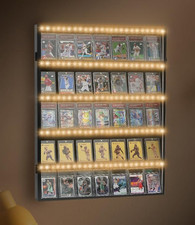 Graded Trading Card Display Case 35 LED Light Sport Baseball PSA Slab Wood Frame
