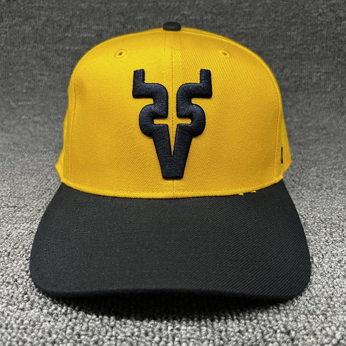 47 Brand Yellow Black Snapback Hat Stylized Letter V Logo Adjustable Cap