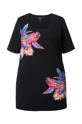 Ulla Popken Damen große Größen Longshirt A Linie Carré Ausschnitt Halbarm 847679
