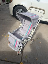 Vintage Graco Stroll-A-Bed Umbrella Stroller Gray Pink Teal Stripe Retro 80s/90s