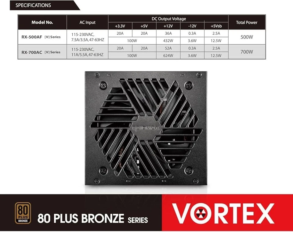 Raidmax Vortex Power RX-700AC-V-V 80 Plus Bronze 700W ATX/12V Power Supply - Image 4 of 4