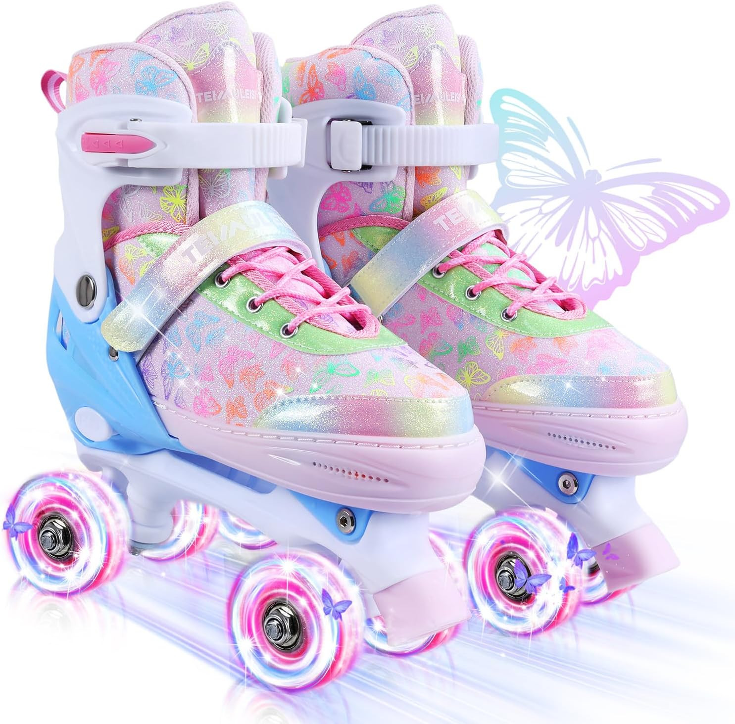 , 4 Size Adjustable Quad Skates With All Light Up Wheels, 10