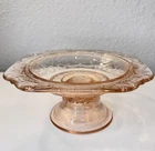 Vintage Pink Depression Glass Madrid Pattern Compote Pedestal Candy Dish