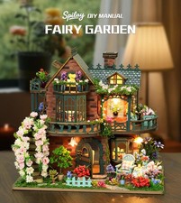 DIY Miniature House Kit Elven Garden 3D Wooden Dollhouse with LED Ligh for Adult