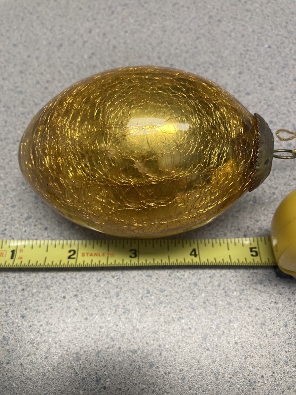 Vintage Christmas Ornament- HEAVY KUGLE STYLE EGG SHAPE CRACKLE GLASS gold