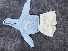 Puma Hoodie Shorts Set Youth Large Light Blue White 2 Piece Logo Cat Athletic