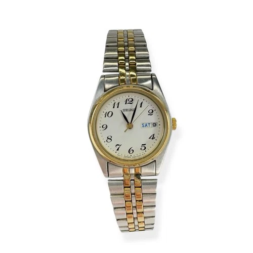 Vintage Seiko Watch Women 7N83 24mm Silver Gold Two Tone Date Needs Battery