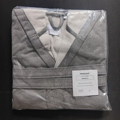 XL Mascioni Grey Hooded Bathrobe Dressing Turkish Cotton Blend Terry Toweling