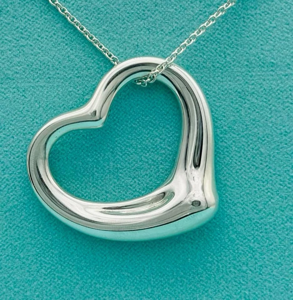 "Collar colgante corazón abierto Tiffany & co grande 36 mm plata Elsa Peretti 16""" Foto 2 de 4