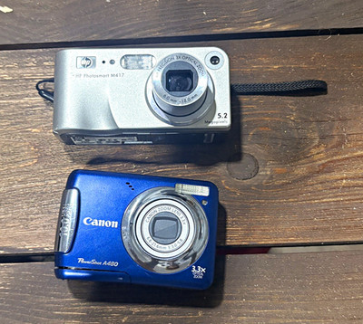 Canon PowerShot A480 Blue & HP Photosmart M417 Silver Compact 5.2MP 3x