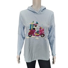 Womens Graphic Hoodie Petite Medium Size Blue Pullover