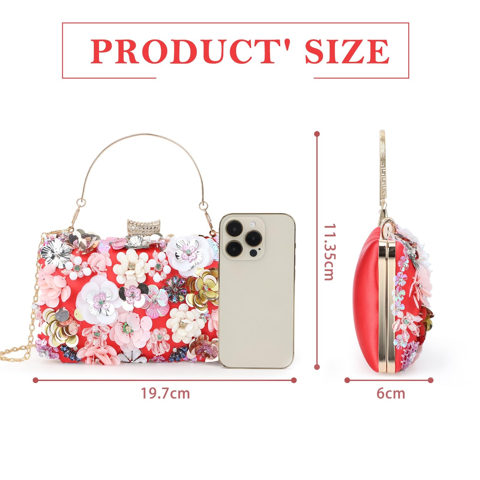 Clutches Flower Evening Handbag Chain Strap Shoulder Bag Red