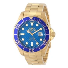 Invicta Men's Watch Pro Diver Blue Carbon Fiber Dial Yellow Gold Bracelet 14357