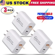 3 PACK  Dual USB Type-C Fast Charger Wall Adapter 20W QC3.0 PD Power For iPhone