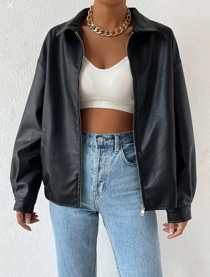 WOMEN OVERSIZED PU LEATHER JACKET LOOSE FIT GOTHIC JACKET PUNK ZIPUP JACKET