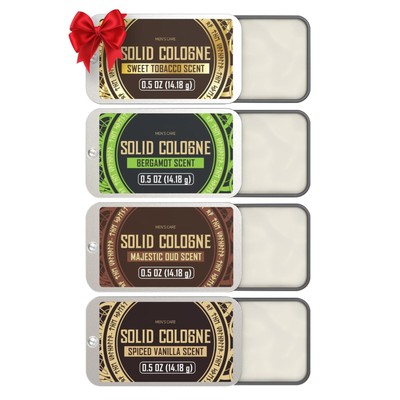 4 Pack Solid Colognes Men 0.5 Oz - Perfume with Cedar Wood, Clary Sage, Vetiver
