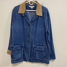 Saks Fifth Avenue Real Clothes Large Barn Coat Blue Denim Jacket 100% COtton