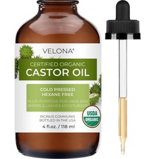 velona USDA Certified Organic Castor Oil - 4 oz With Dropper  For Hair