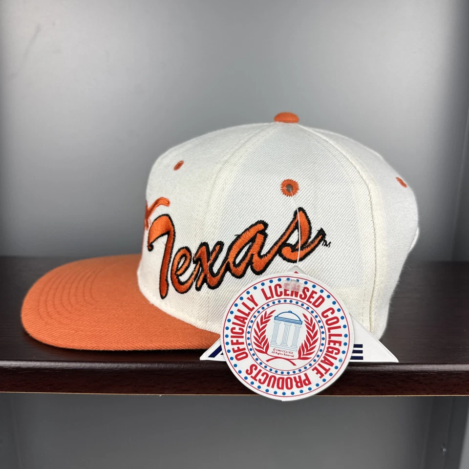 Vintage UT Texas Longhorns White Orange Script SnapBack Hat Apex One NWT Manning - Image 4 of 4