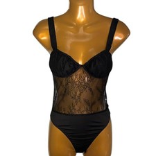 Danielle Bernstein Black Sheer Lace Bodysuit Zipper Back Sz 00 GoingOut NWT