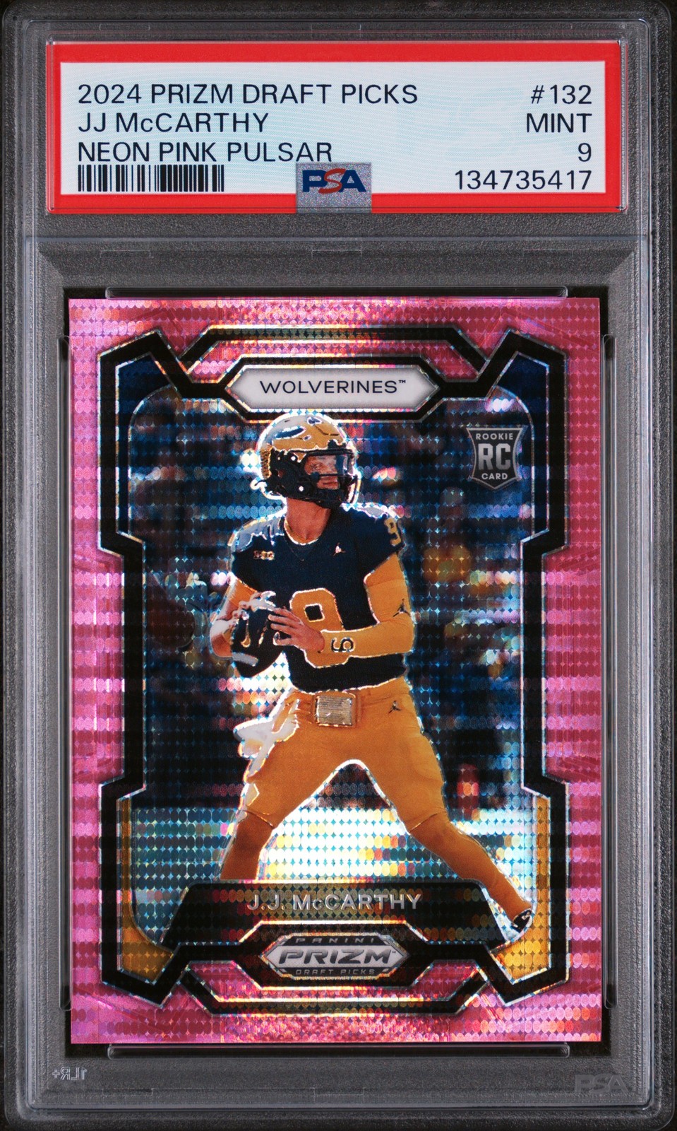 2024 Prizm Draft Picks Jj Mccarthy Neon Pink Pulsar /15 PSA 9