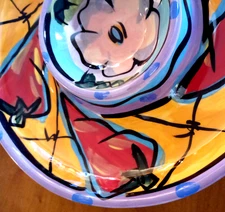 Vintage hand painted ceramic chip and dip tray with chili and flowers