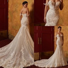 Lace Mermaid Wedding Dress Off The Shoulder Sparkling Tulle Beaded Bridal Gown