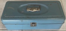 Vintage Metal Tool Box Small Utility Storage Organizer Blue 13.5 X 6.5 X 4.25