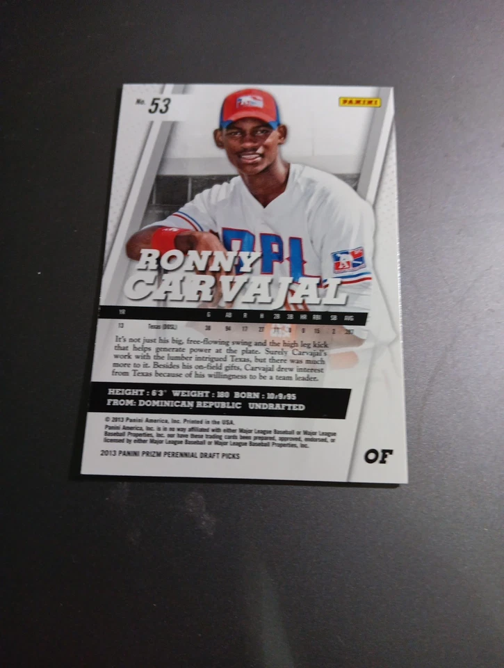 2013 Panini Prizm Perennial Draft Picks - Ronny Carvajal #53 (RC) - Image 2 of 2