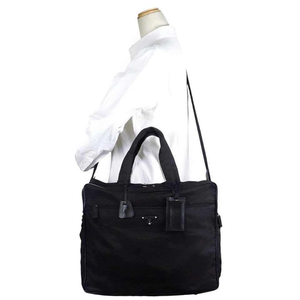 Bolso de hombro de negocios para hombre PRADA maletín de viaje de nailon de cuero negro usado Foto 4 de 4