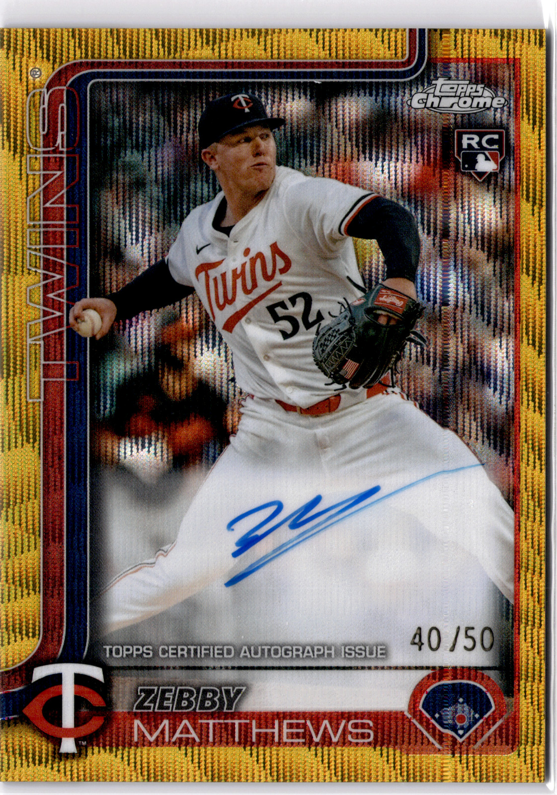 ZEBBY MATTHEWS 2025 TOPPS CHROME ROOKIE GOLD WAVE REFRACTOR RC AUTO /50 #Twins