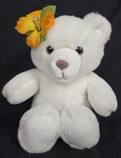 Dakin Vtg White Teddy Bear Plush Stuffed Animal Toy Floral Bow 15" 80s Cuddly
