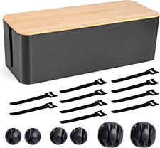 Cable Management Box, Wooden Style Large Cord Organizer Box Wires Power Stri