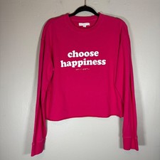 Spiritual Gangster Choose Happiness Cropped Sweatshirt Pink Magenta Women Medium