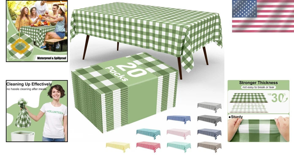 Quality Green White Checkered Tablecloth - Image 2 of 4