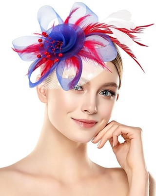 Fascinators Hat for Women Tea Party 4th of July Patriotic Headband Flower Wed...