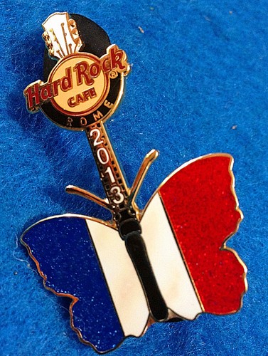 ROME ITALY 2013 BUTTERFLY *FRANCE* COUNTRY FLAG GUITAR SERIES Hard Rock Cafe PIN