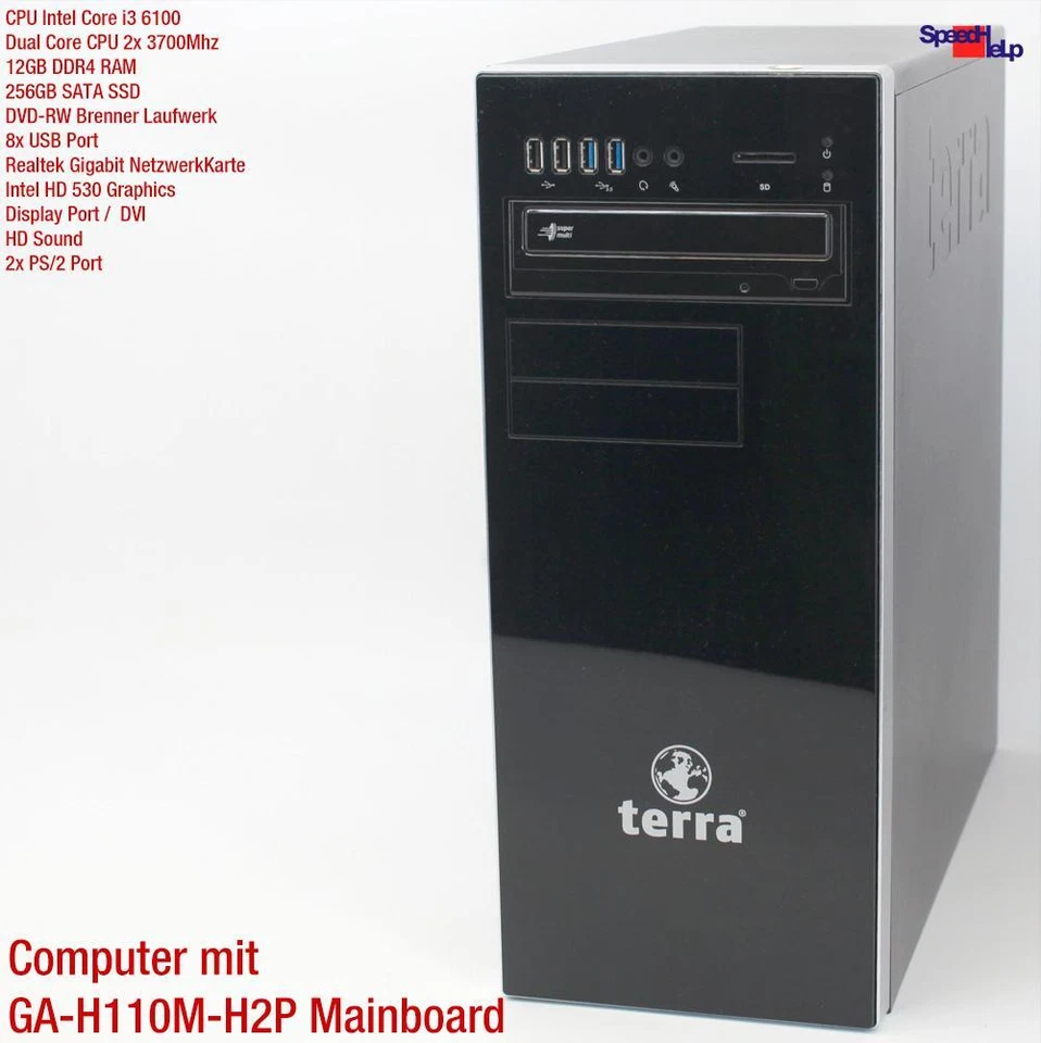 Pc Computer Gigabyte Ga-H110M-D2P Intel Core I3 6100 12Gb 256Gb Dvdrw Win 10 11 - Immagine 2 di 4