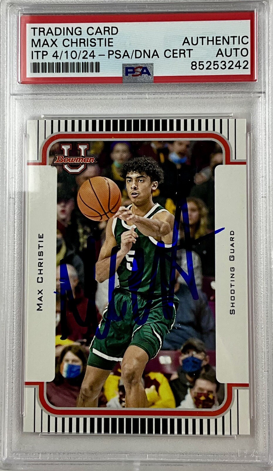 Max Christie Autographed Signed Los Angeles Lakers MICHIGAN STATE 2021/22 BOWMAN UNIVERSITY 2K3B-7 PSA 85253242 