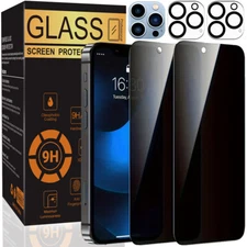 For iPhone 17 16 15 14 13 Pro Max Tempered Glass Privacy Screen Camera Protector