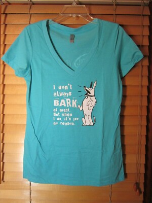 Nutri Source Pet Food Women's L Teal V-Neck Cap Sleeve Shirt Dog Puppy Humor NEW