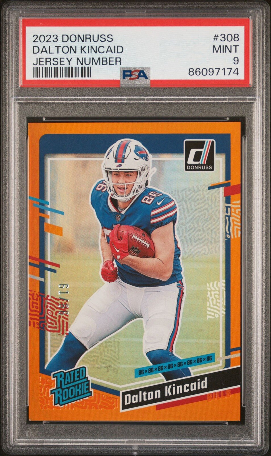 2023 Donruss Jersey Number #308 Dalton Kincaid  /86 Rookie PSA 9 Bills