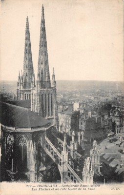 BORDEAUX - St André's Cathedral - the spires and a west side of the city -