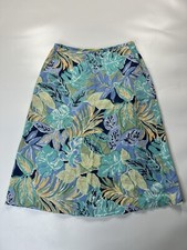 Vintage Talbots Skirt Women s 8 Tropical Floral A-line Blue Tencel Linen Blend