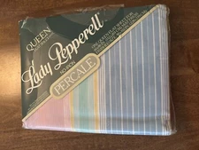 Vintage Lady Pepperell Queen Flat Sheet No Iron Parfait Pink Blue 60x80 USA 3951