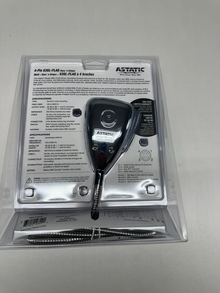 ASTATIC 636L AMERICAN FLAG STARS 'n STRIPES CB Ham Radio Microphone 4 Pin mic - Image 2 of 2