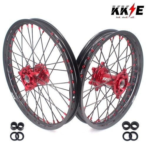 KKE 21 /19 MX Wheels Rims Set for Suzuki RMZ250 2007-2024 RMZ450 2005-2024 Red - Picture 2 of 13