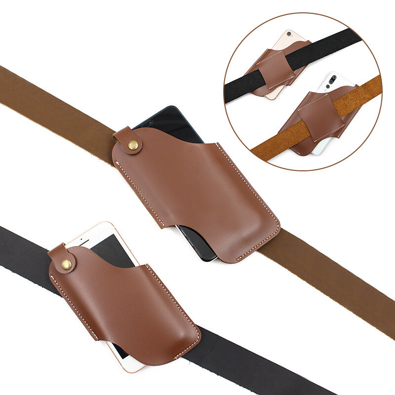 Leather Men's Cell Phone Waist Bag / Holster - Crossbody Shoulder Pouch, Fits Up To 6.9" Phone