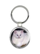 Cat : Gift Round Keychain Kitten Pet Animal Cute Funny